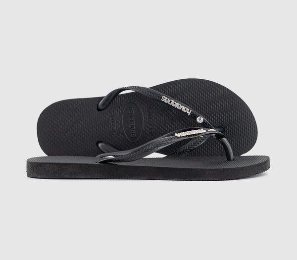 Womens Office Havaianas Slim Metal Crystal Flip Flop Black