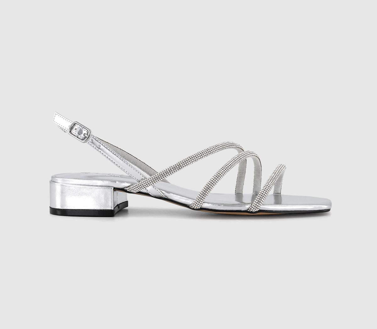 Womens Office Seduce Asymetric Strap Sandals Silver Embellished