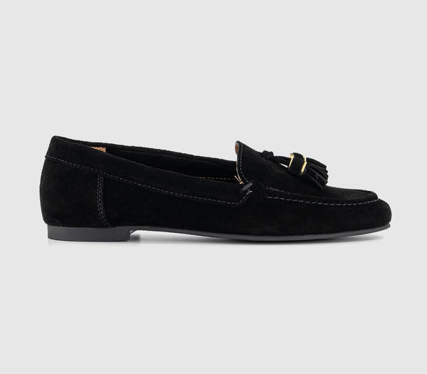 Womens Office Finity Tassel Loafers Black Suede