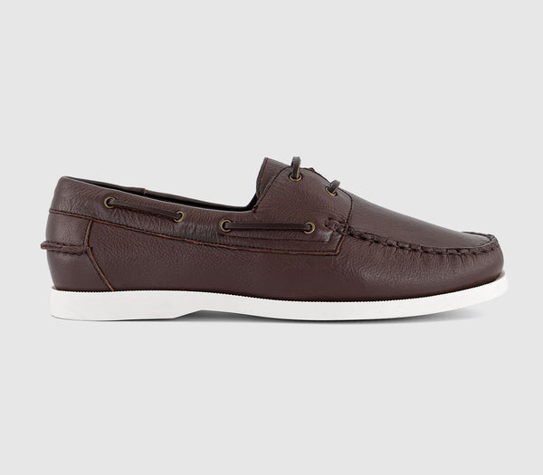 Mens Office Cook Leather Boat Shoes Brown Leather