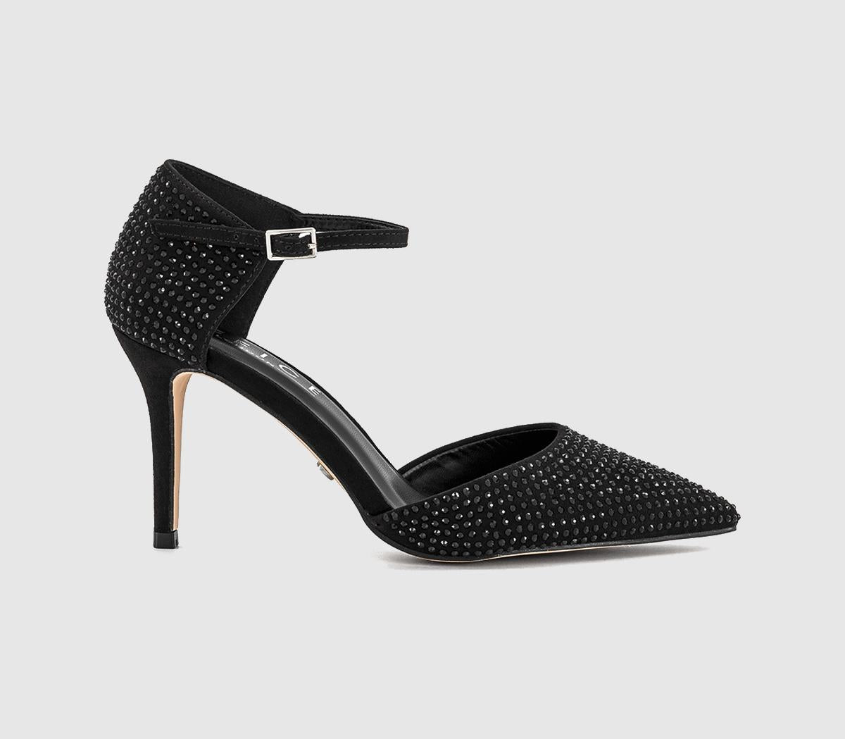 Womens OFFICE Hide Out Two Part Court Heels Black Embellished