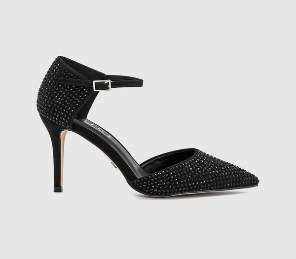 Womens OFFICE Hide Out Two Part Court Heels Black Embellished