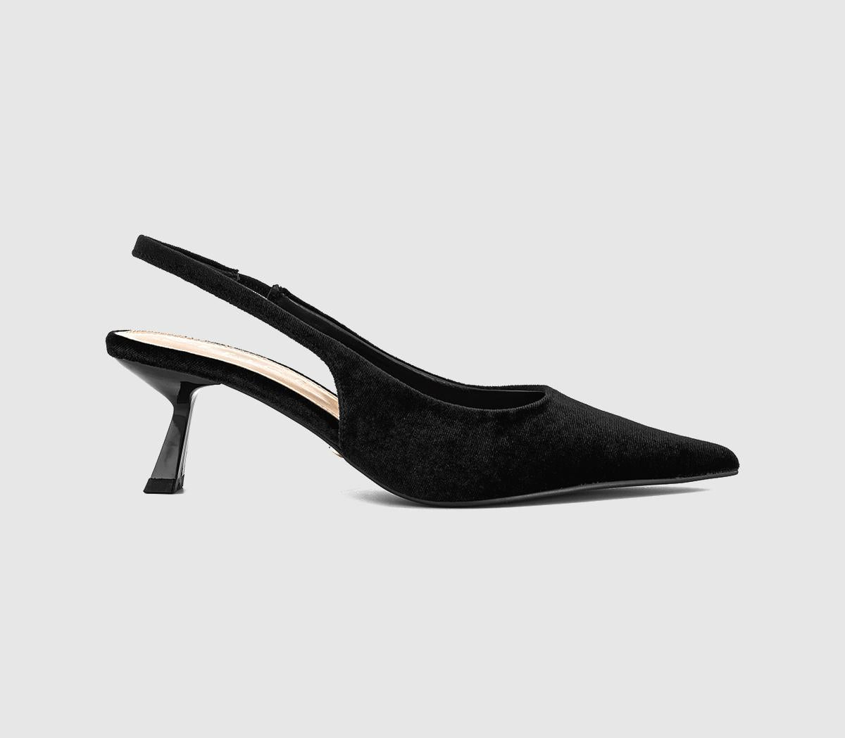 Womens OFFICE Million Slingback Kitten Heels Black Velvet