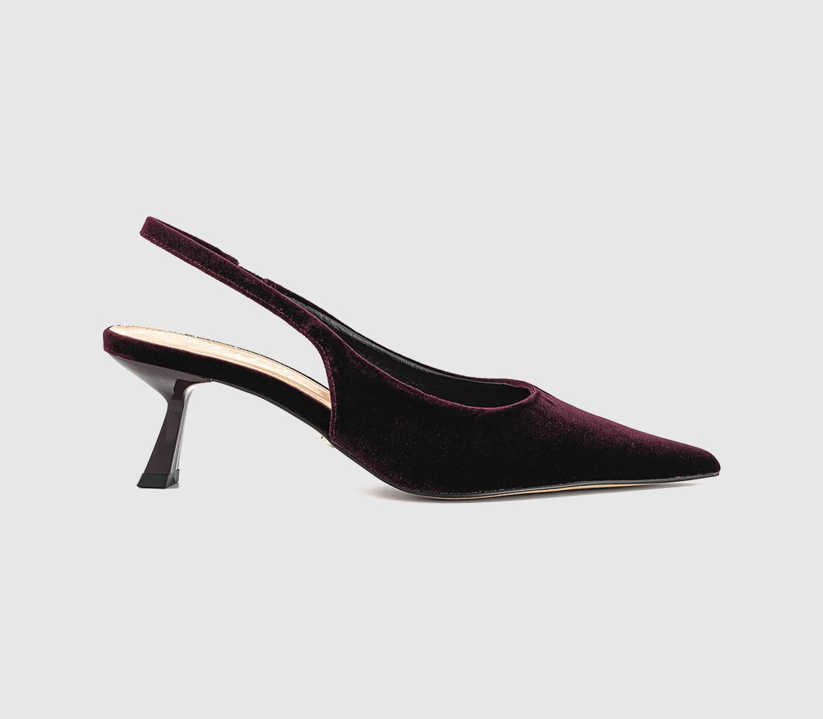 Womens OFFICE Million Slingback Kitten Heels Burgundy Velvet