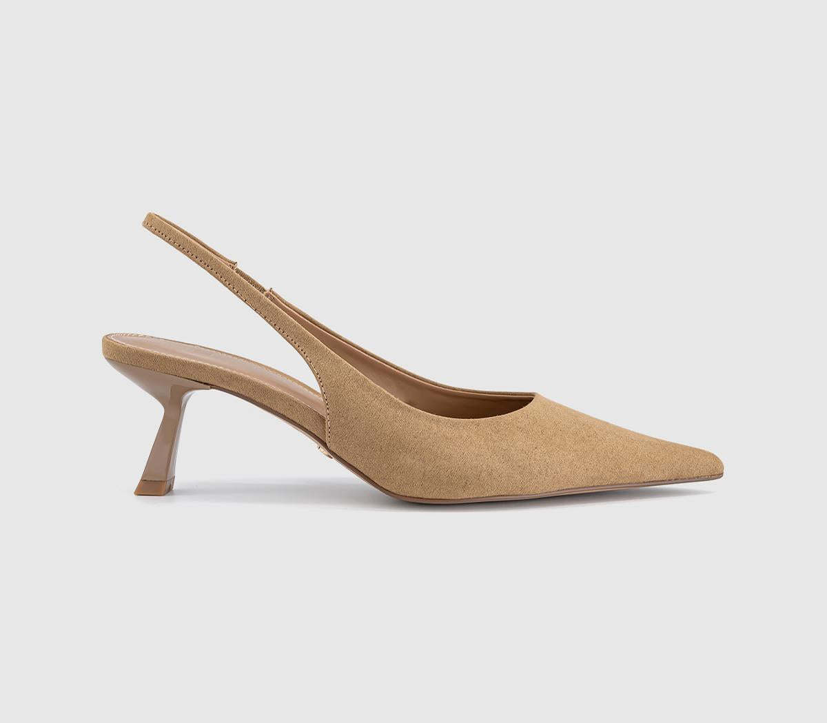 Womens OFFICE Million Slingback Kitten Heels Taupe Faux Suede