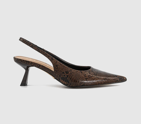 Womens OFFICE Million Slingback Court Kitten Heels Brown Snake - OFFCUTS SHOES by OFFICE