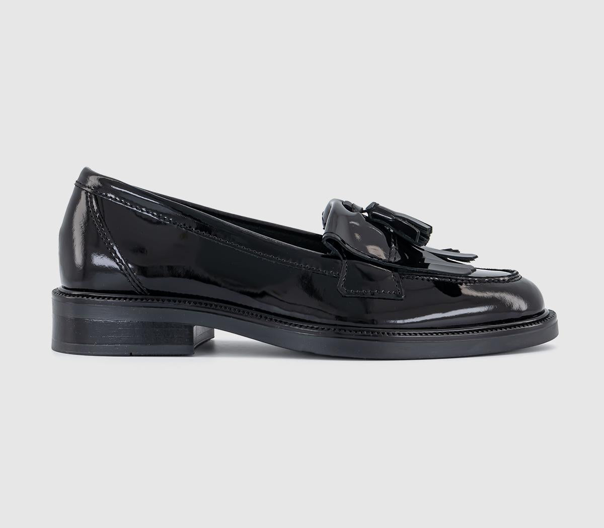 Womens OFFICE Fizzy Tassel Fringe Loafers Black Patent Leather