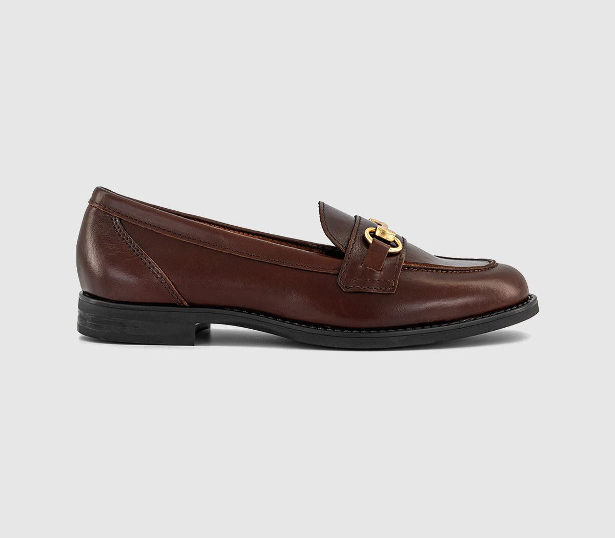 Womens OFFICE Fountain Snaffle Trim Loafers Brown Leather