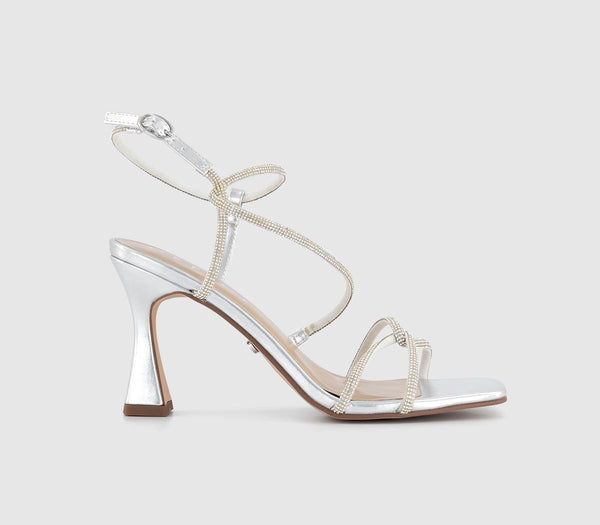 Womens Office Heavenly  Strappy Heeled Sandals Silver Embellished