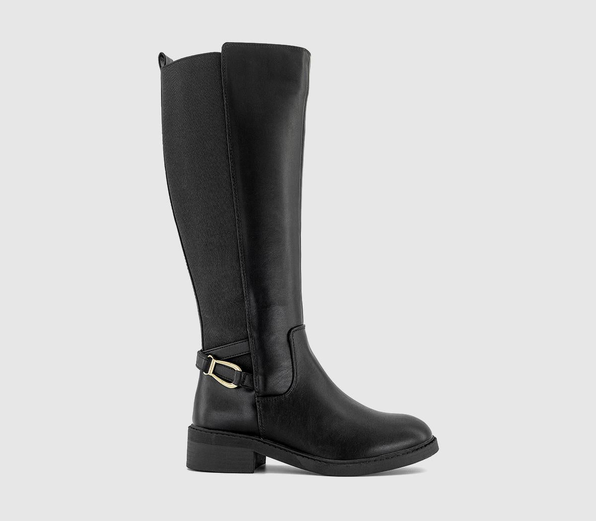 Womens OFFICE Kacey Harness Detail Rider Knee Boots Black