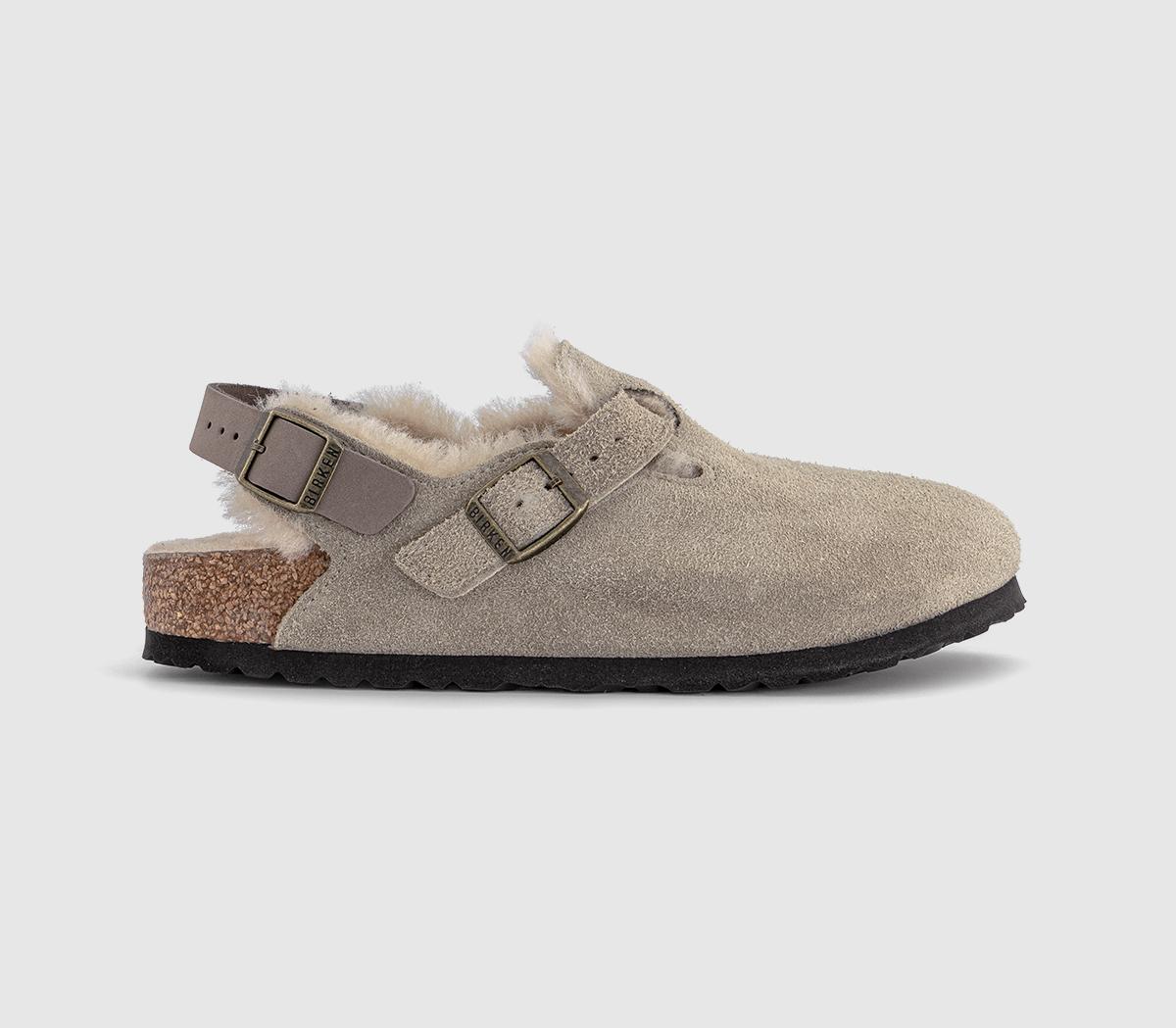 Womens Birkenstock Tokio Shearling Mule Taupe