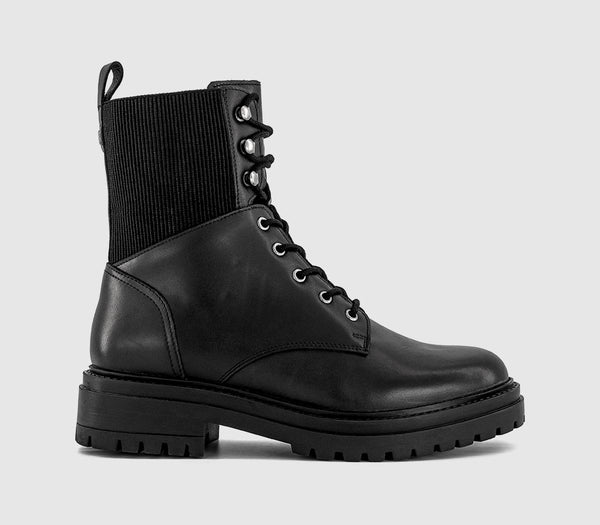 Womens OFFICE Affirm Elastic Panel Lace Up Boot Black Leather