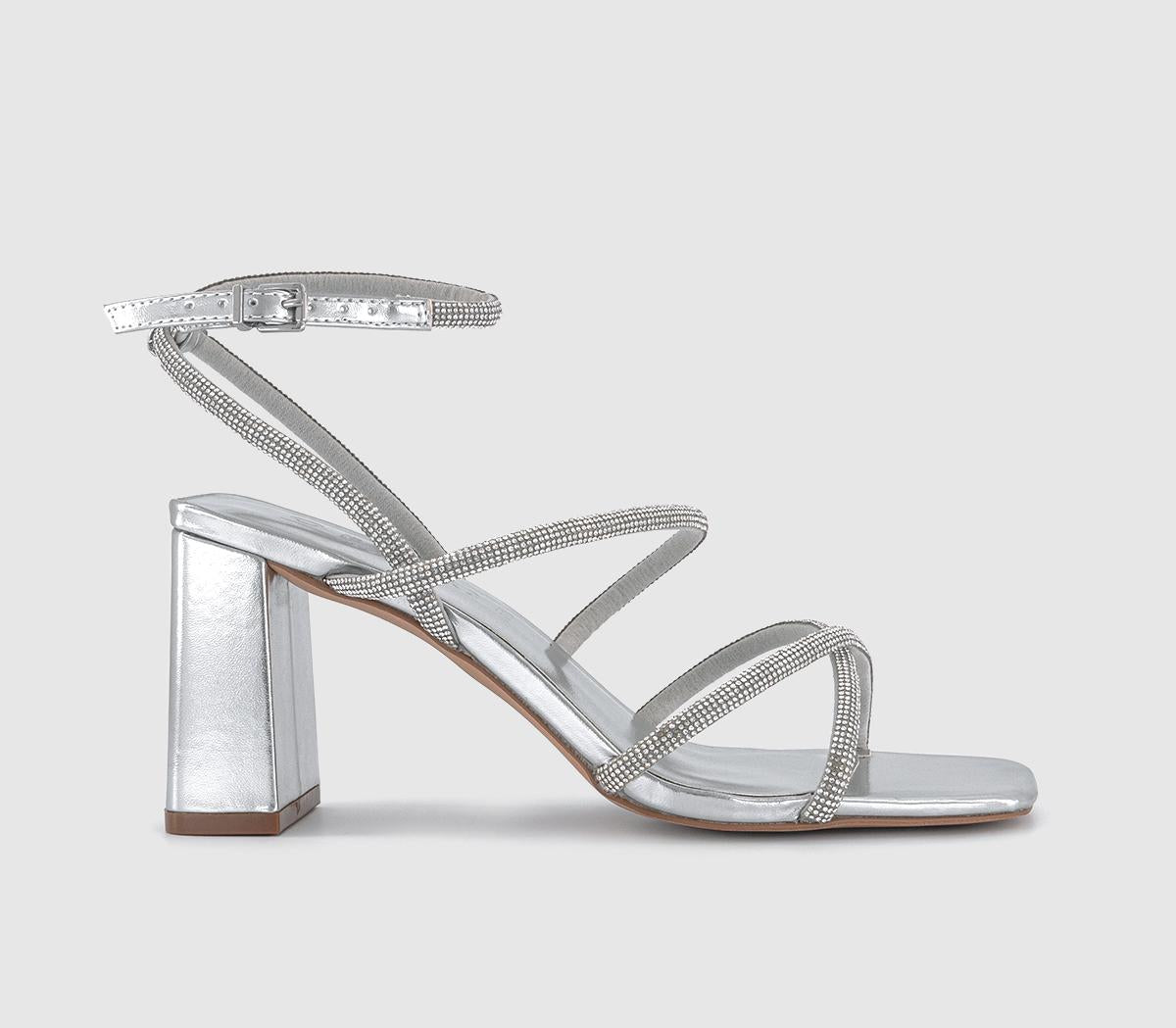 Womens OFFICE Merit Embellished Strappy Block Heel Sandal Silver