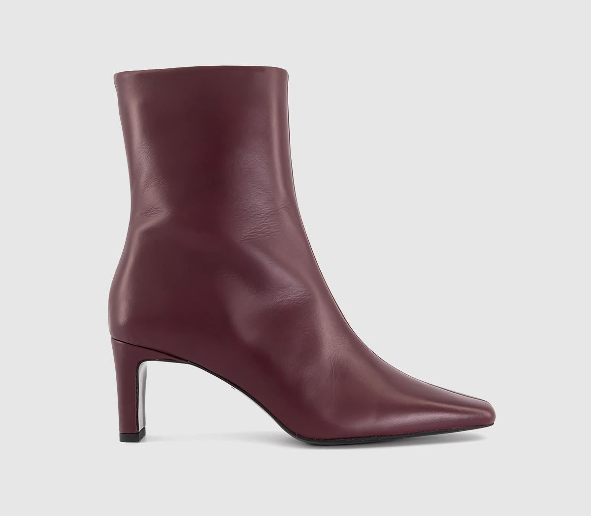 Womens Office Alana Slim Heel Ankle Boots Burgundy Leather