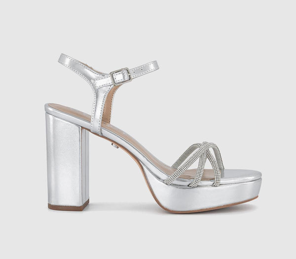 Womens Office Heartfelt Embellished Platform Sandals Silver