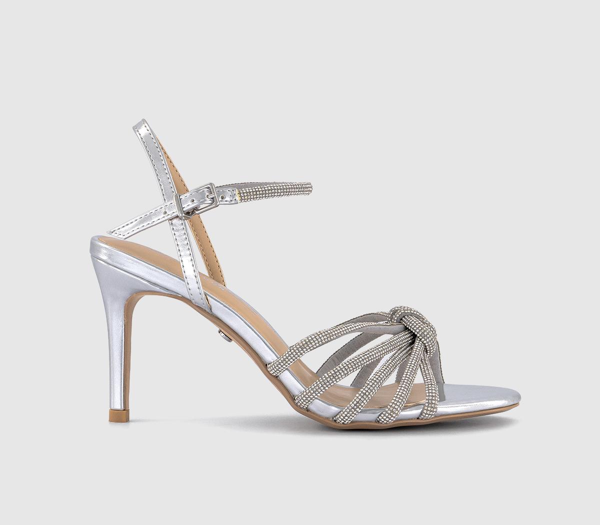 Womens OFFICE Hazel Embellished Knot Detail Heeled Sandals Silver