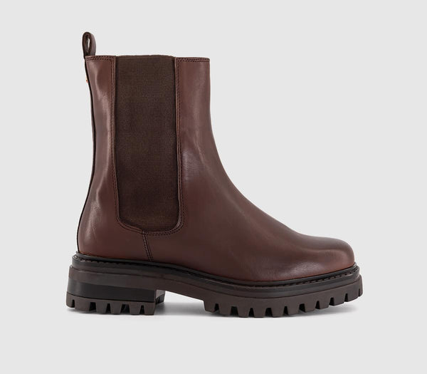 Womens Office Adeline Square Toe Chelsea Boots Brown Leather Uk Size 6