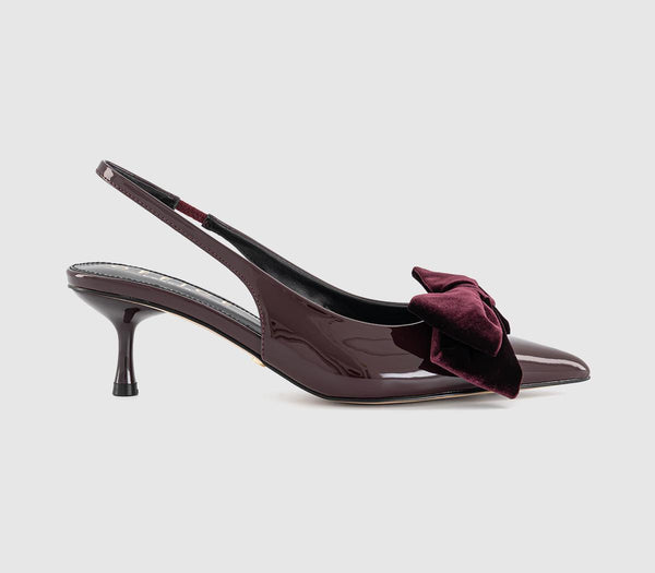 Womens OFFICE Marilyn Velvet Bow Slingback Court Heels Burgundy