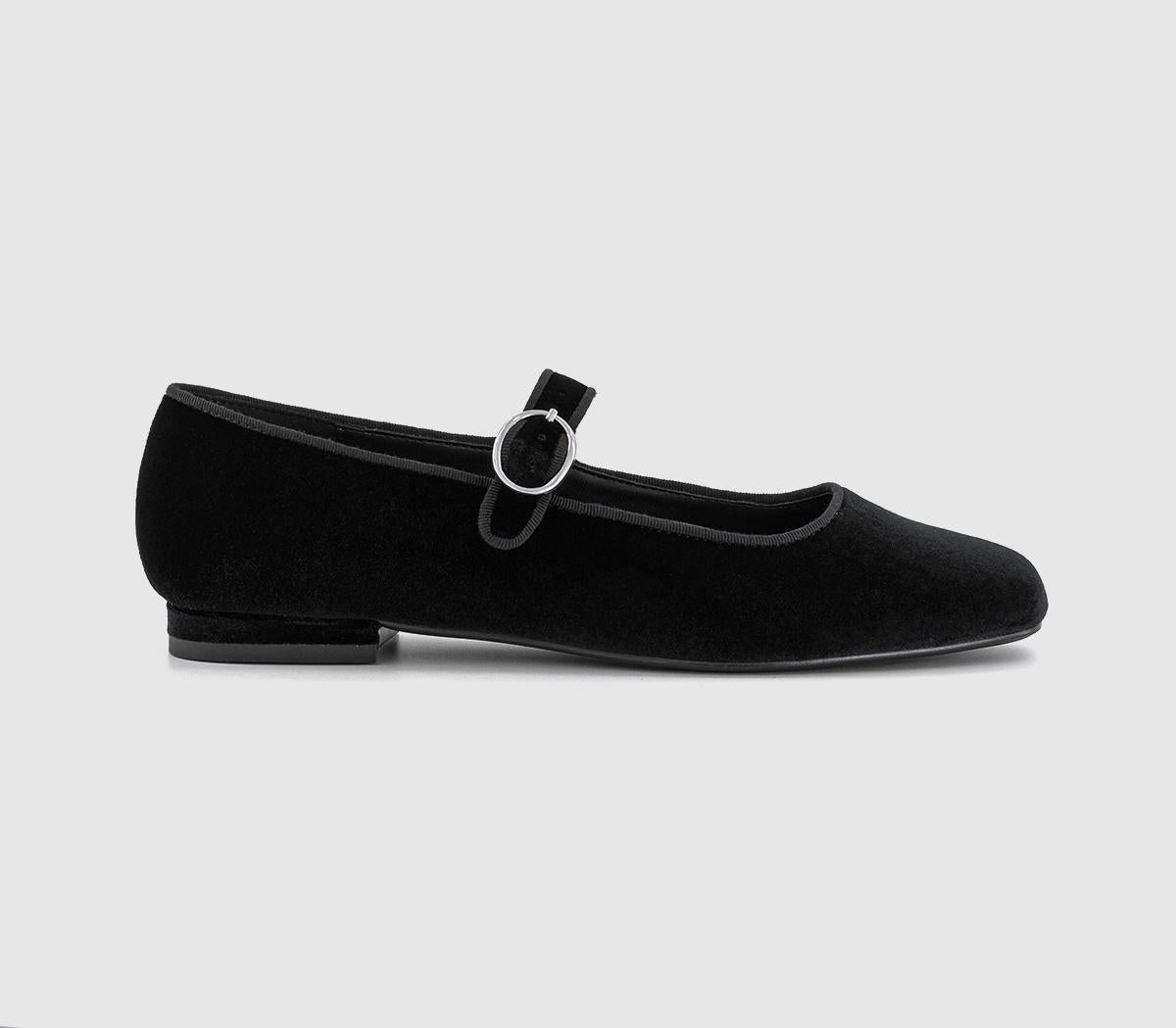 Womens OFFICE Fanfare Single Strap Mary Jane Ballet Flats Black Velvet