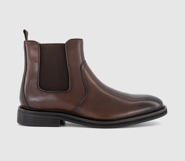 Mens OFFICE Beaumont Panel Detail Chelsea Boots Brown Leather