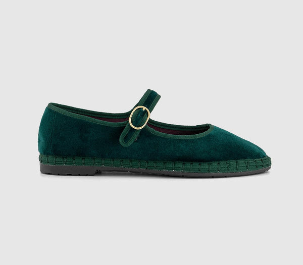 Womens Flabelus Mary Jane Shoes Green Velvet