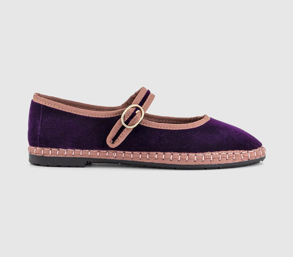 Womens Flabelus Mary Jane Shoes Purple And Pink Velvet