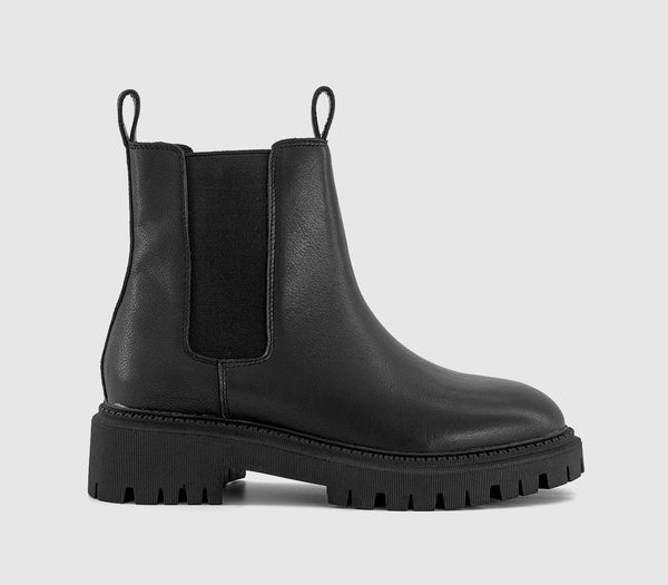 Womens Office Aggie Cleat Sole Chunky Chelsea Boot Black Leather