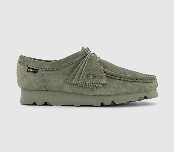 Womens Clarks Originals Wallabee GTX Shoes Khaki Green Suede