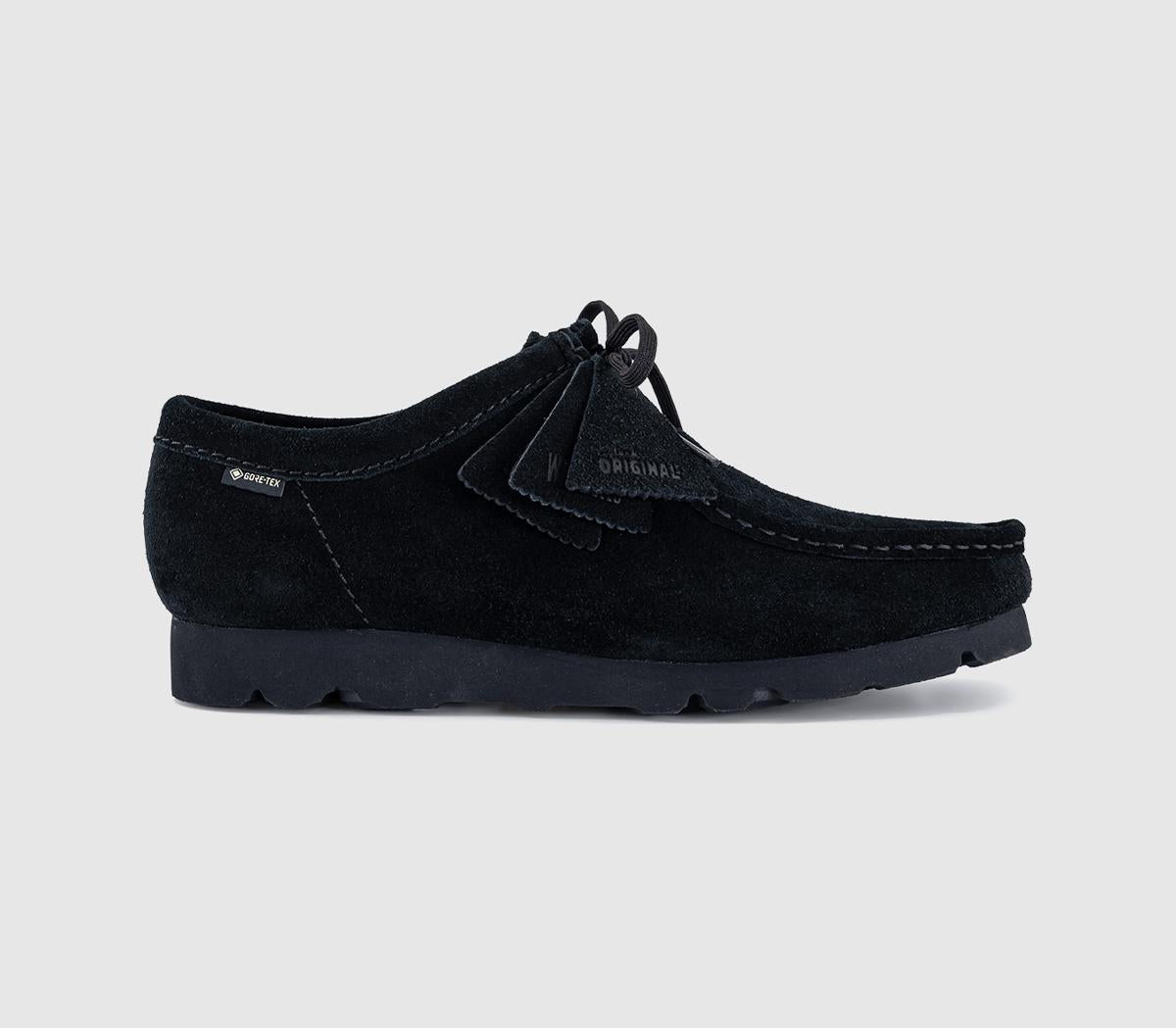 Mens Clarks Originals Wallabee Gortex Shoes Black Suede