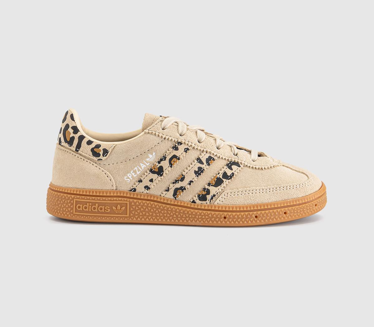 Kids adidas Handball Spezial Youth Trainers Sand Strata White Mesa Leopard
