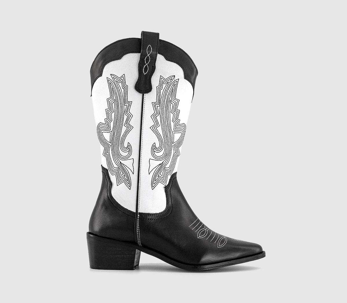 Womens OFFICE Kactus Cowboy Western Boots Black Mix Leather