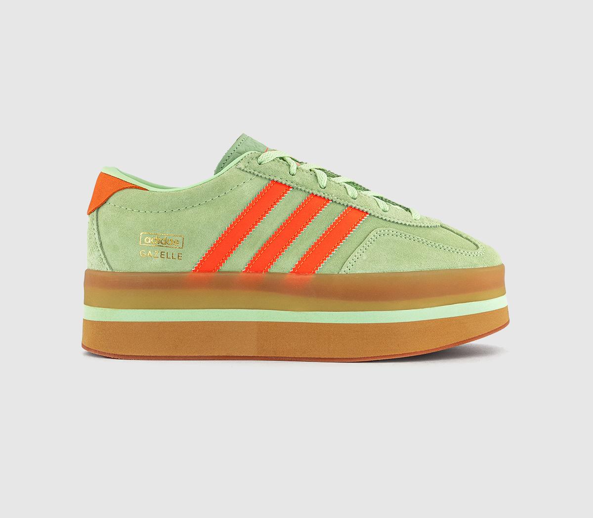 Womens Adidas Gazelle Stack Trainers Semi Green Spark Solar Orange Gum Uk Size 5