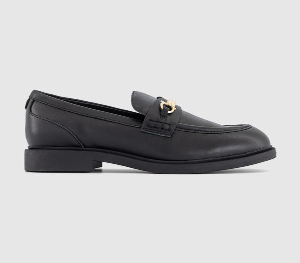 Womens OFFICE Fiery Trim Detail Leather Loafers Black Leather