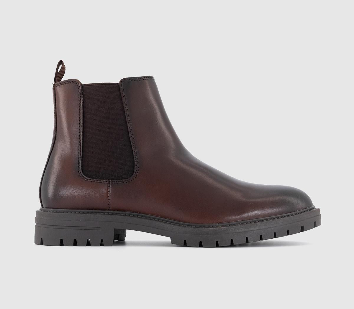 Mens OFFICE Bennington Chunky Chelsea Boots Chocolate Brown