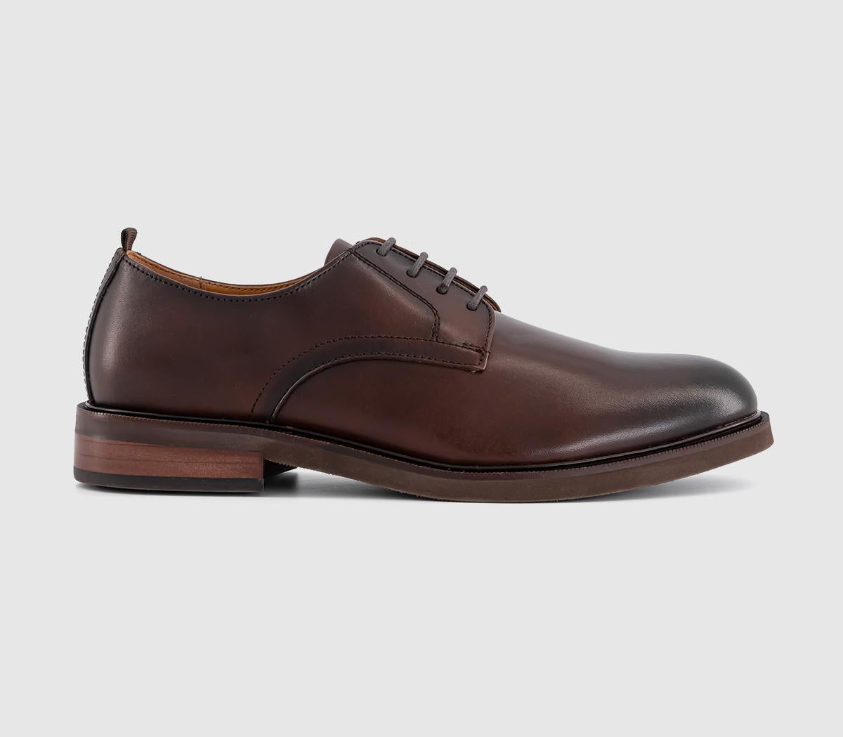 Mens OFFICE Murray Plain Toe Stitch Detail Derby Shoes Brown - OFFCUTS SHOES by OFFICE