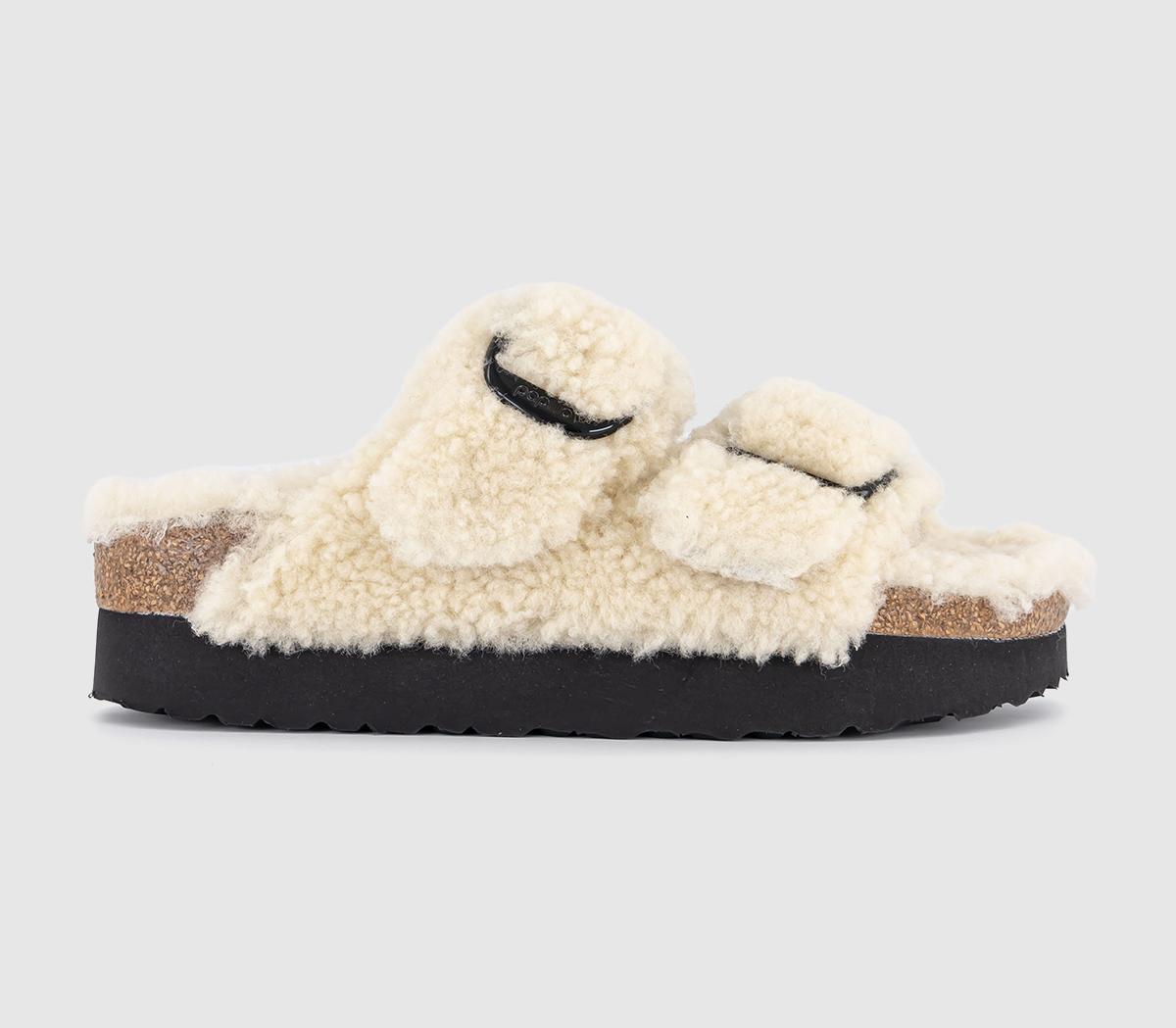 Womens Birkenstock Arizona Big Buckle Platform Fur Eggshell