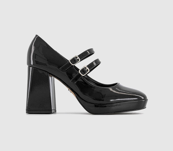 Womens OFFICE Heroic Double Strap Mary Jane Platform Black Patent