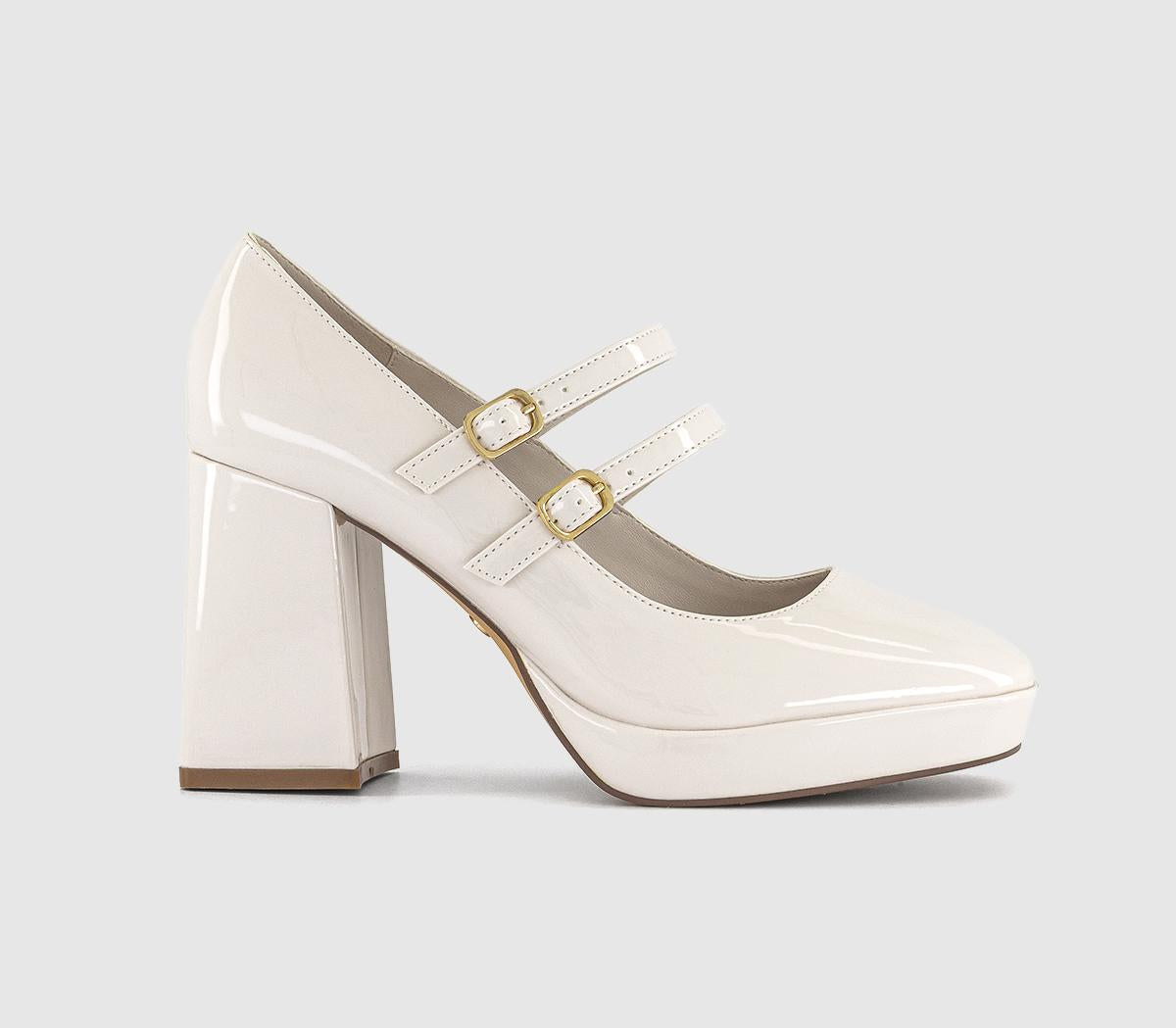 Womens OFFICE Heroic Double Strap Mary Jane Platform Heels Cream Patent