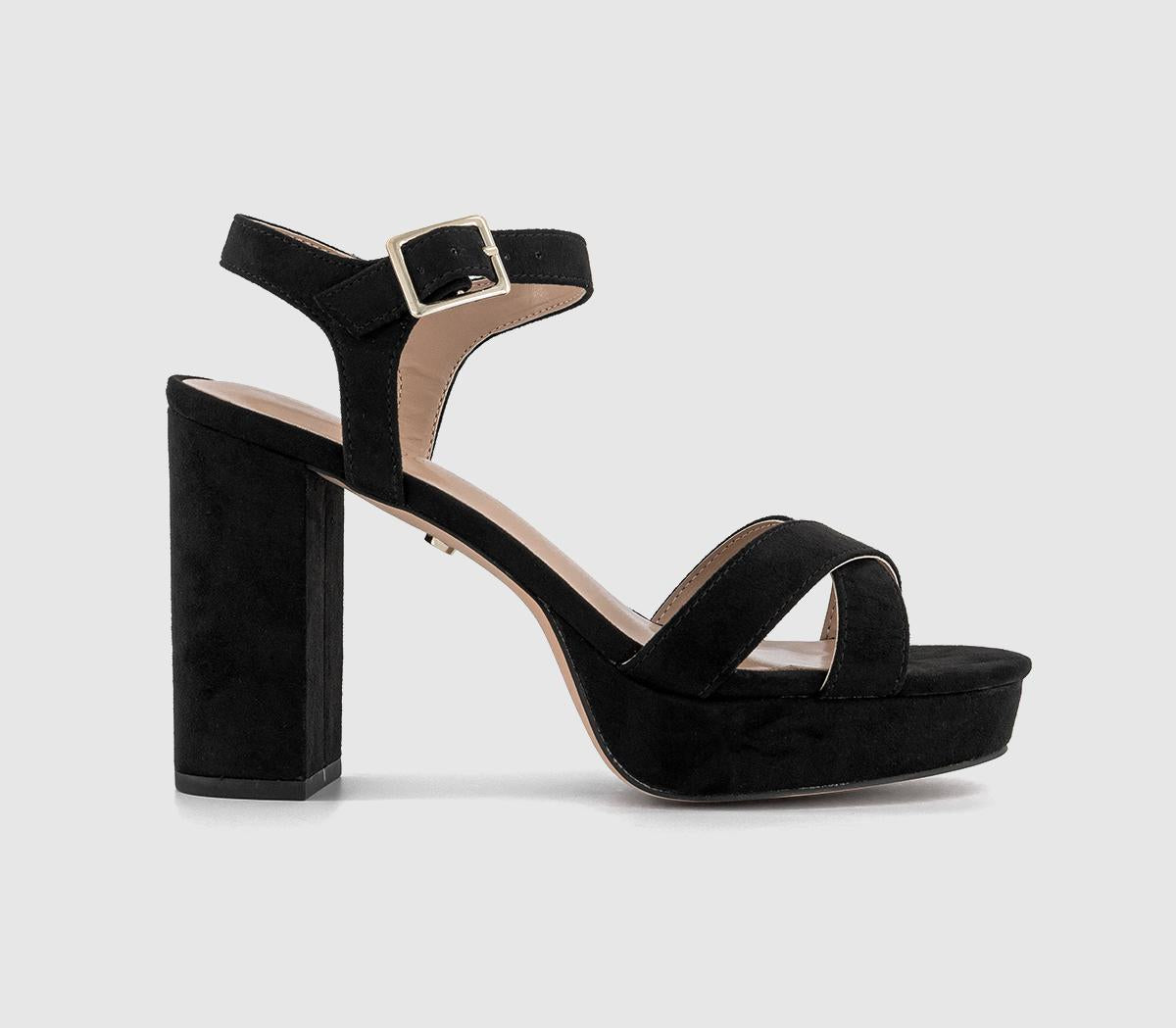 Womens OFFICE Honor Cross Over Platform Block Heel Sandals Black