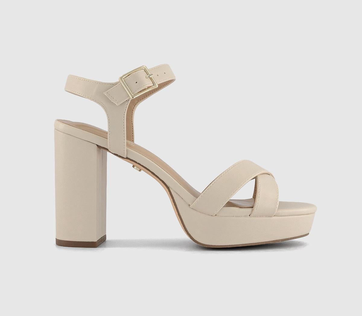 Womens OFFICE Honor Cross Over Platform Block Heel Sandals Cream