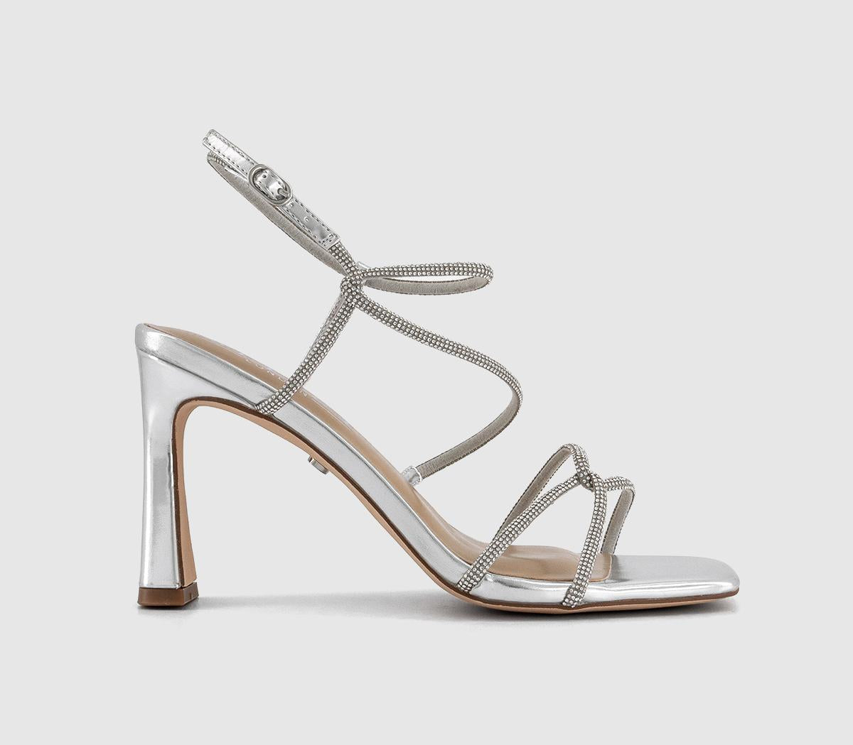 Womens OFFICE Hero Strappy Heeled Sandals Silver Embellished