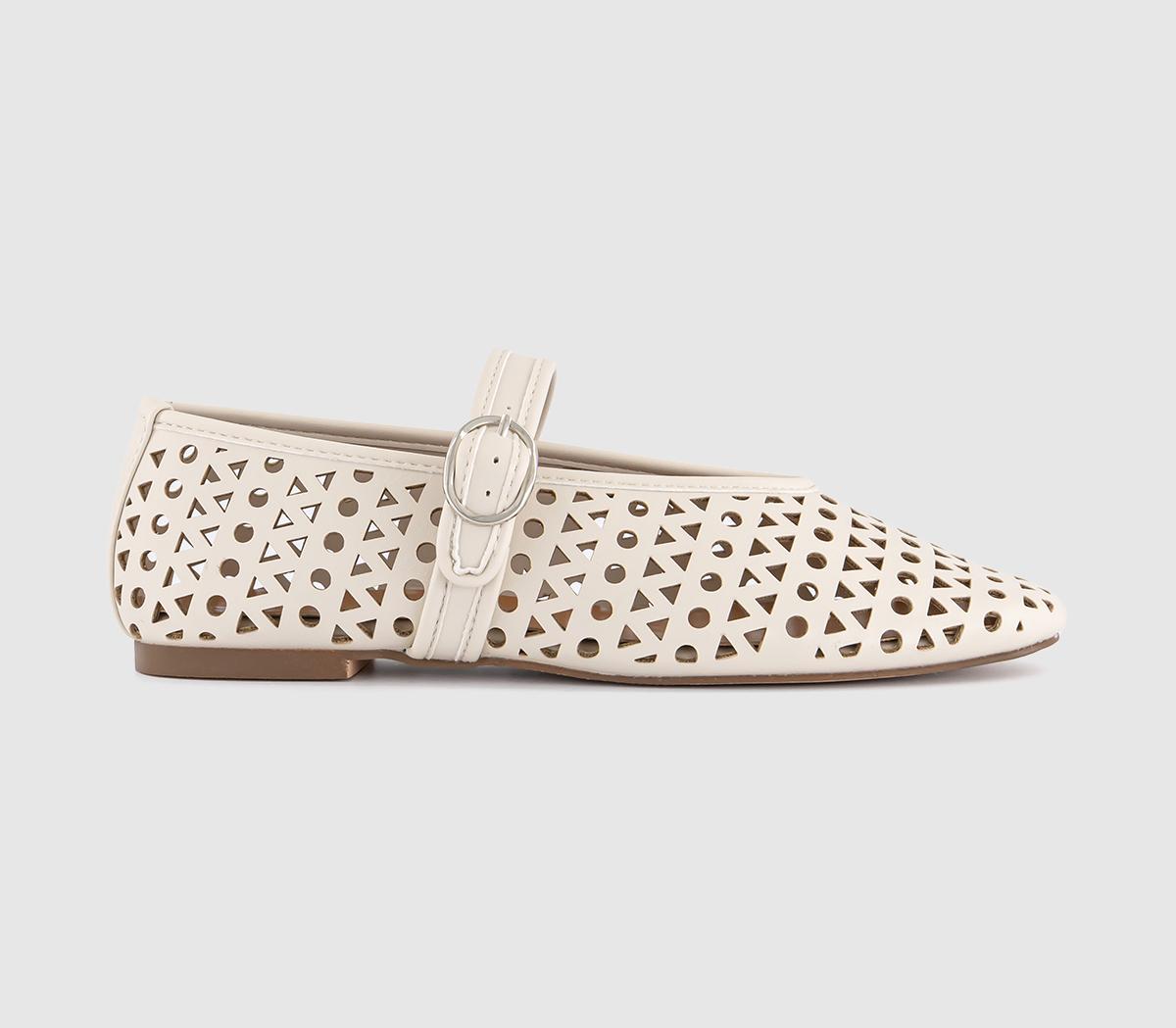 Womens OFFICE Familiar Laser Cut Mary Jane Ballet Pumps Off White