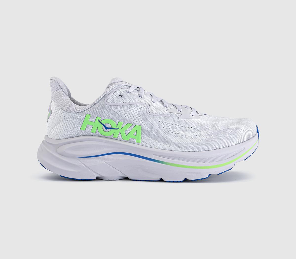 HOKA Clifton 10 Trainers Ash Grey Neon Green UK Size 8