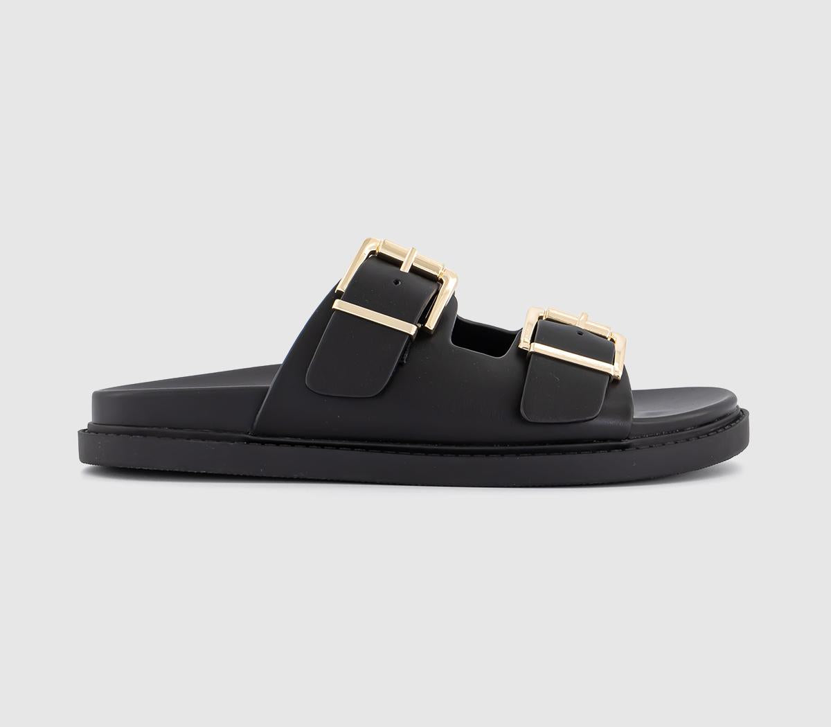 Womens OFFICE Shae Double Buckle Footbed Sliders Black