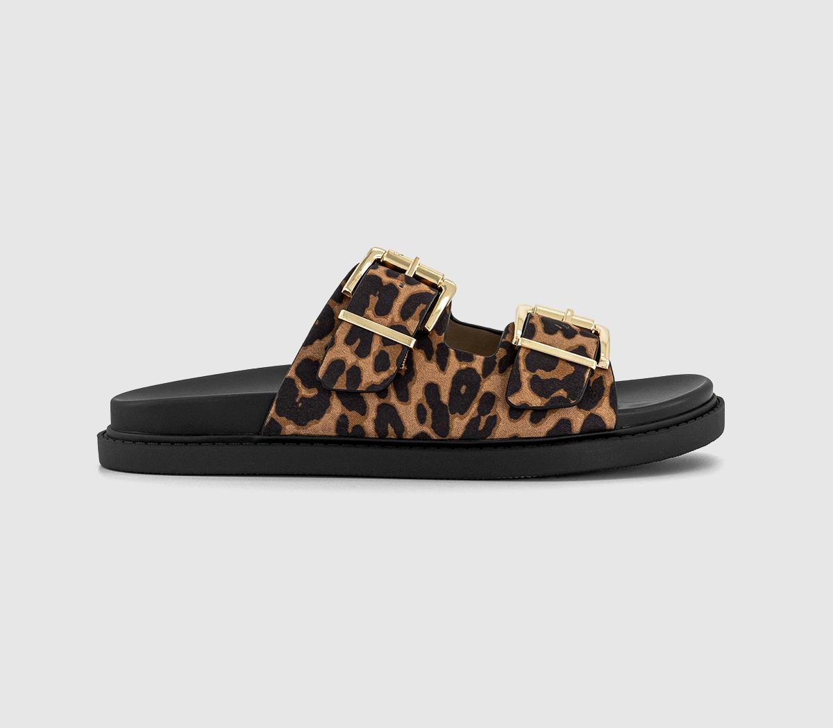 Womens OFFICE Shae Double Buckle Footbed Sliders Leopard