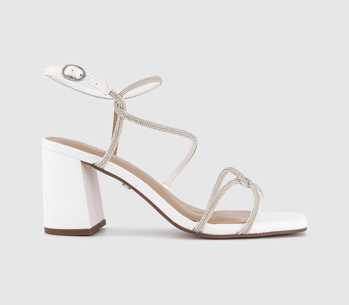 Womens OFFICE Mystique Strappy Block Heel Sandals White Embellished