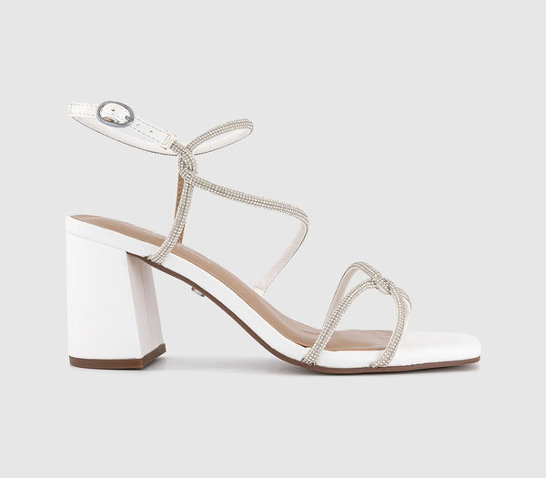 Womens OFFICE Mystique Strappy Block Heel Sandals White Embellished