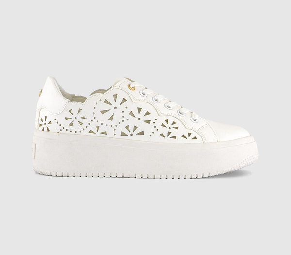 Womens OFFICE Tiffany Laser Cut Platform Trainers White