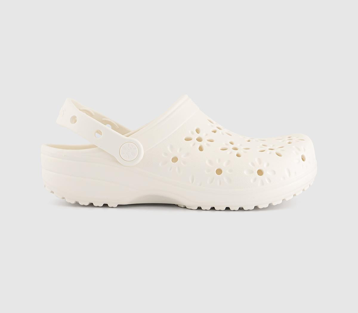 Womens Crocs Classic Floral Cut Out Clogs Chalk