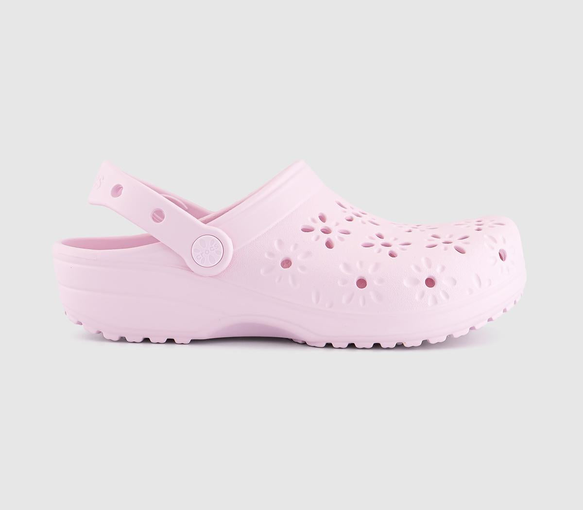 Womens Crocs Classic Floral Cut Out Clogs Pink Milk